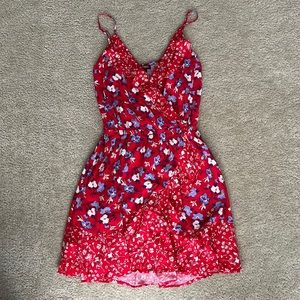 Express Red Floral Front Wrap Dress